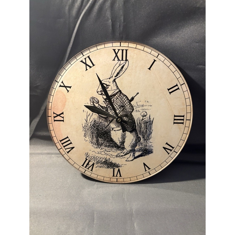 Unbranded Alice In Wonderland White Rabbit Wall Clock Wood Quarts 12"